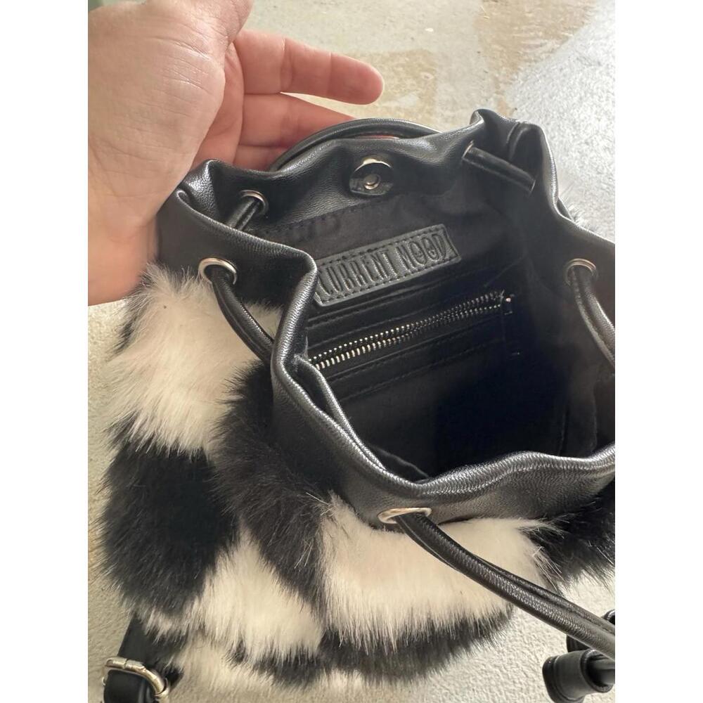 Current Mood Checkerboard Fur Mini Chain Leather Backpack Purse | Rave - Picture 6 of 9